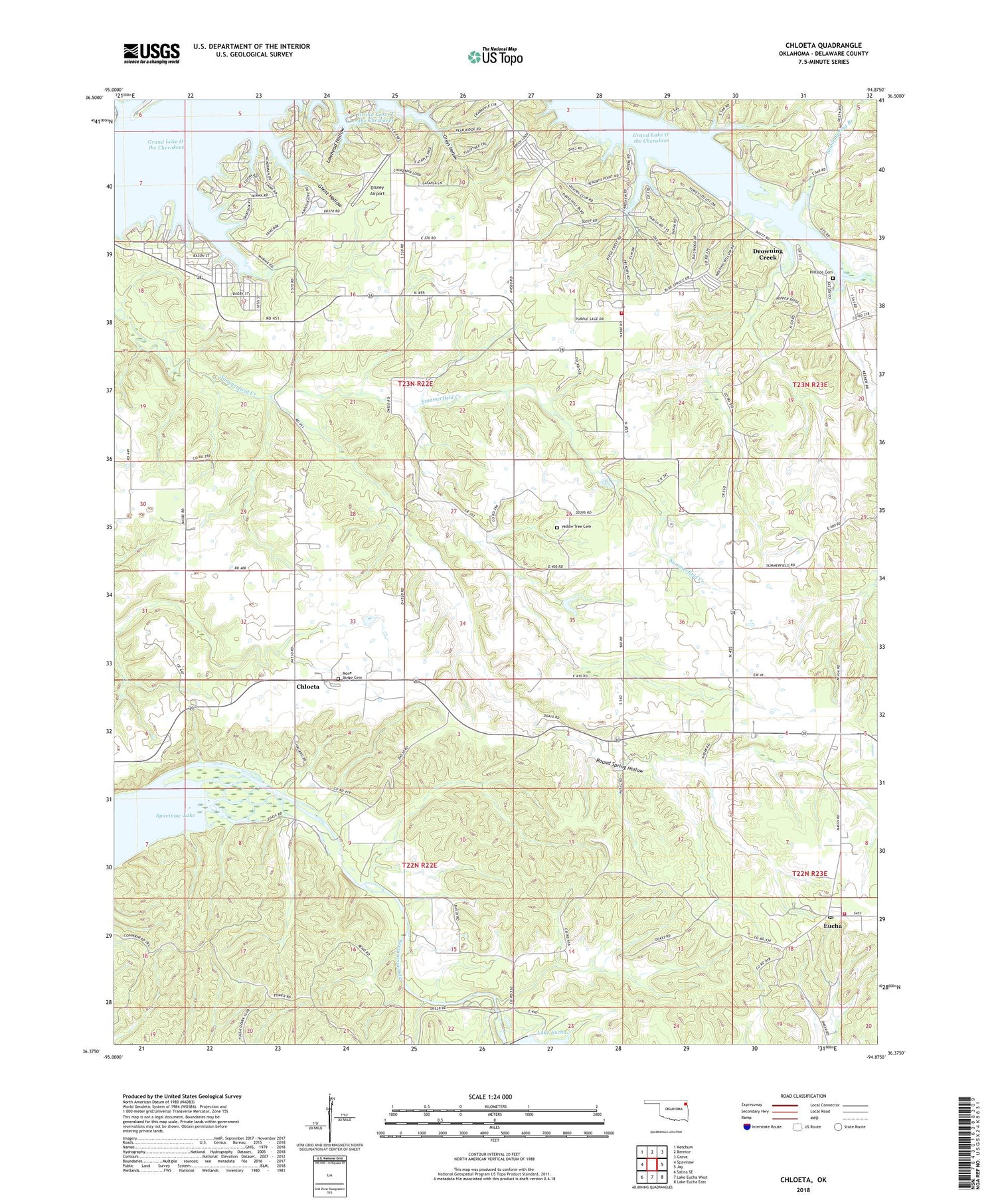 Chloeta Oklahoma US Topo Map Image