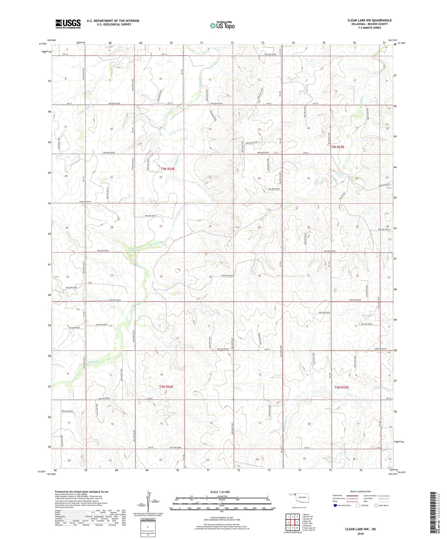 Clear Lake NW Oklahoma US Topo Map Image