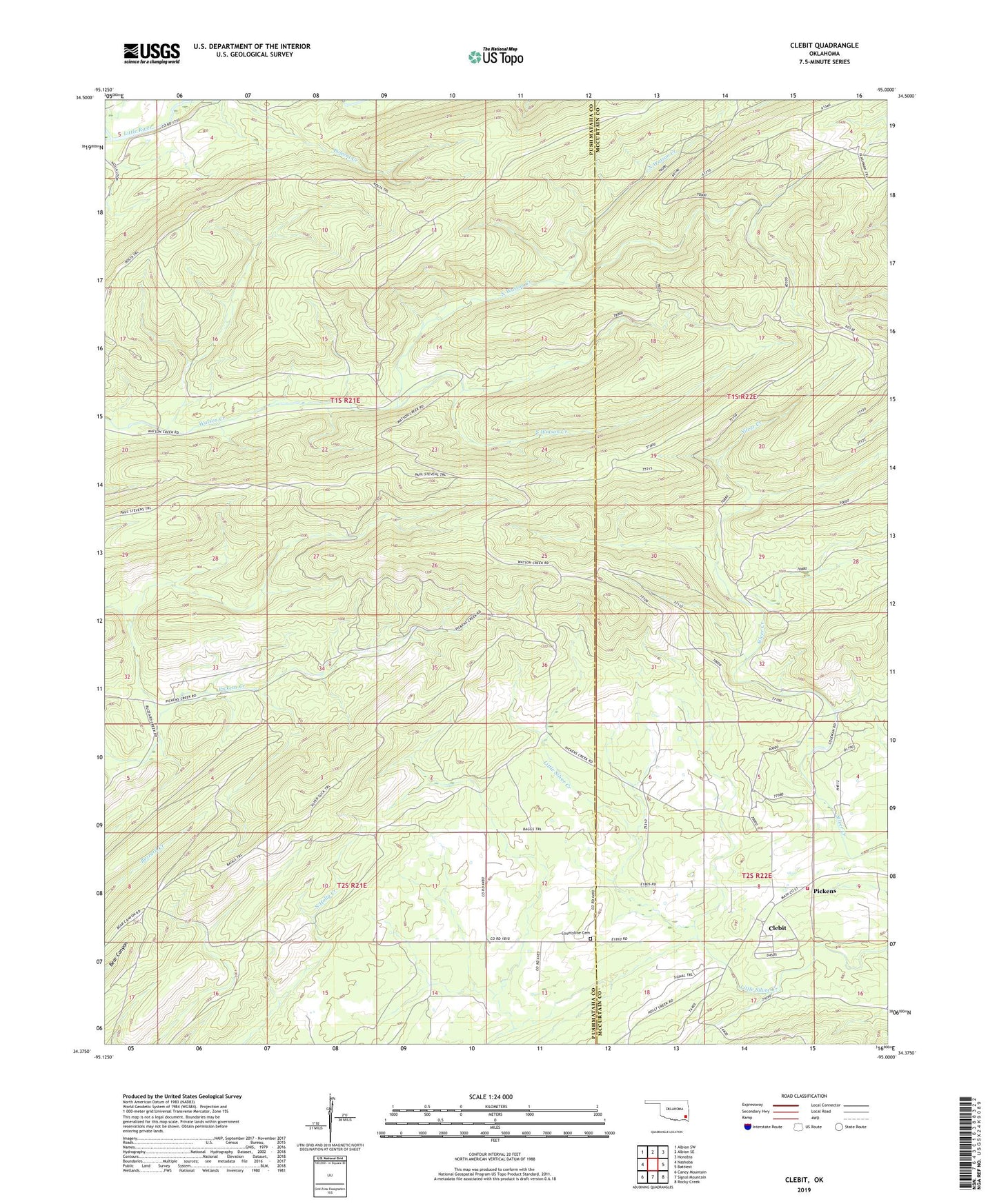 Clebit Oklahoma US Topo Map Image