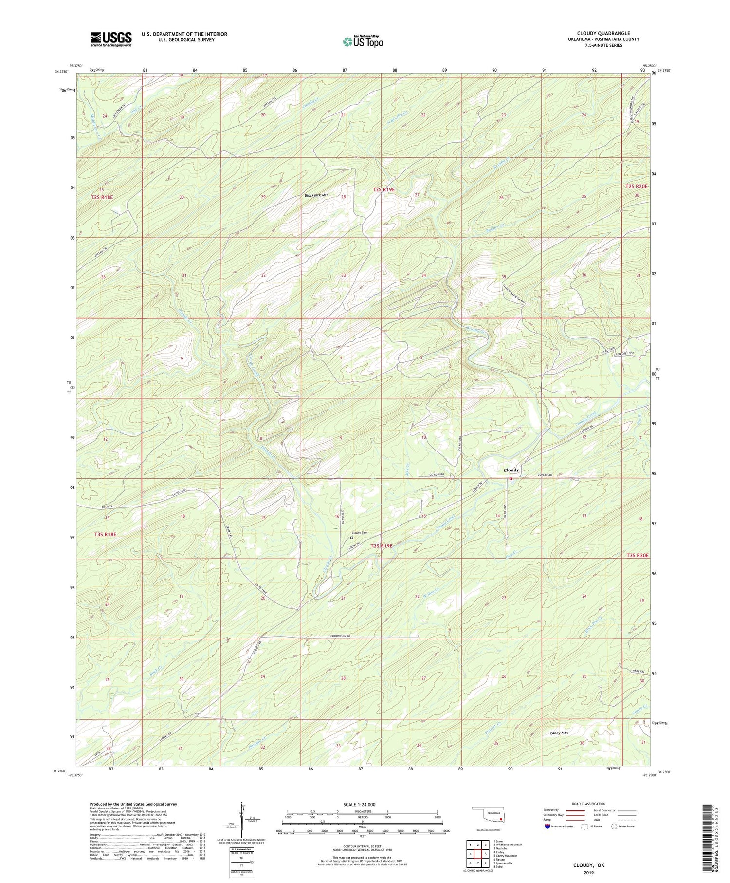 Cloudy Oklahoma US Topo Map Image