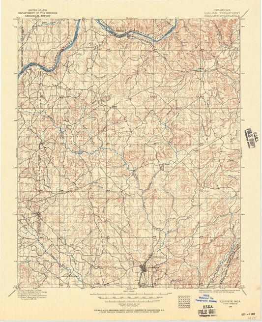 Historic 1896 Coalgate Oklahoma 30'x30' Topo Map Image
