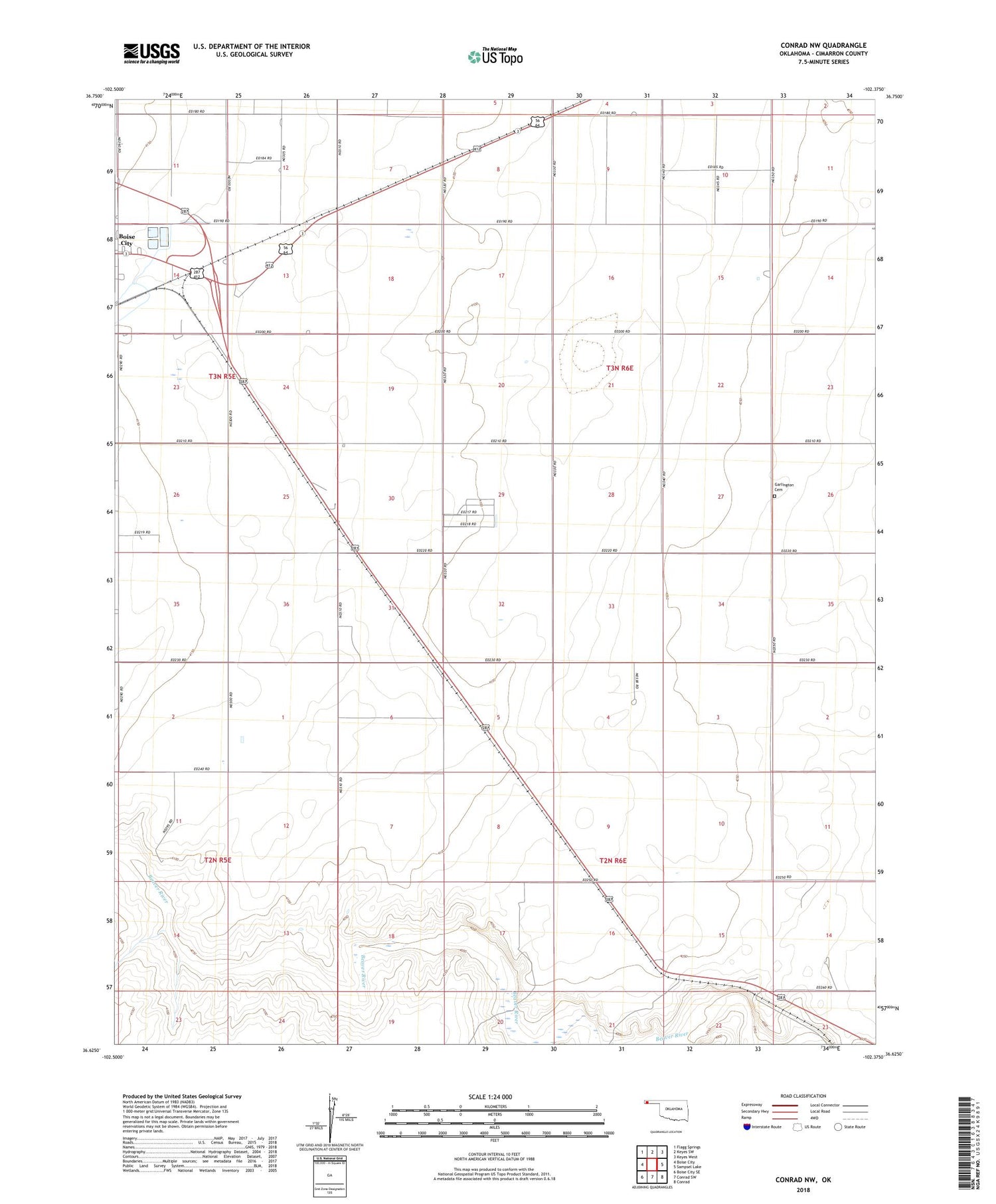 Conrad NW Oklahoma US Topo Map Image