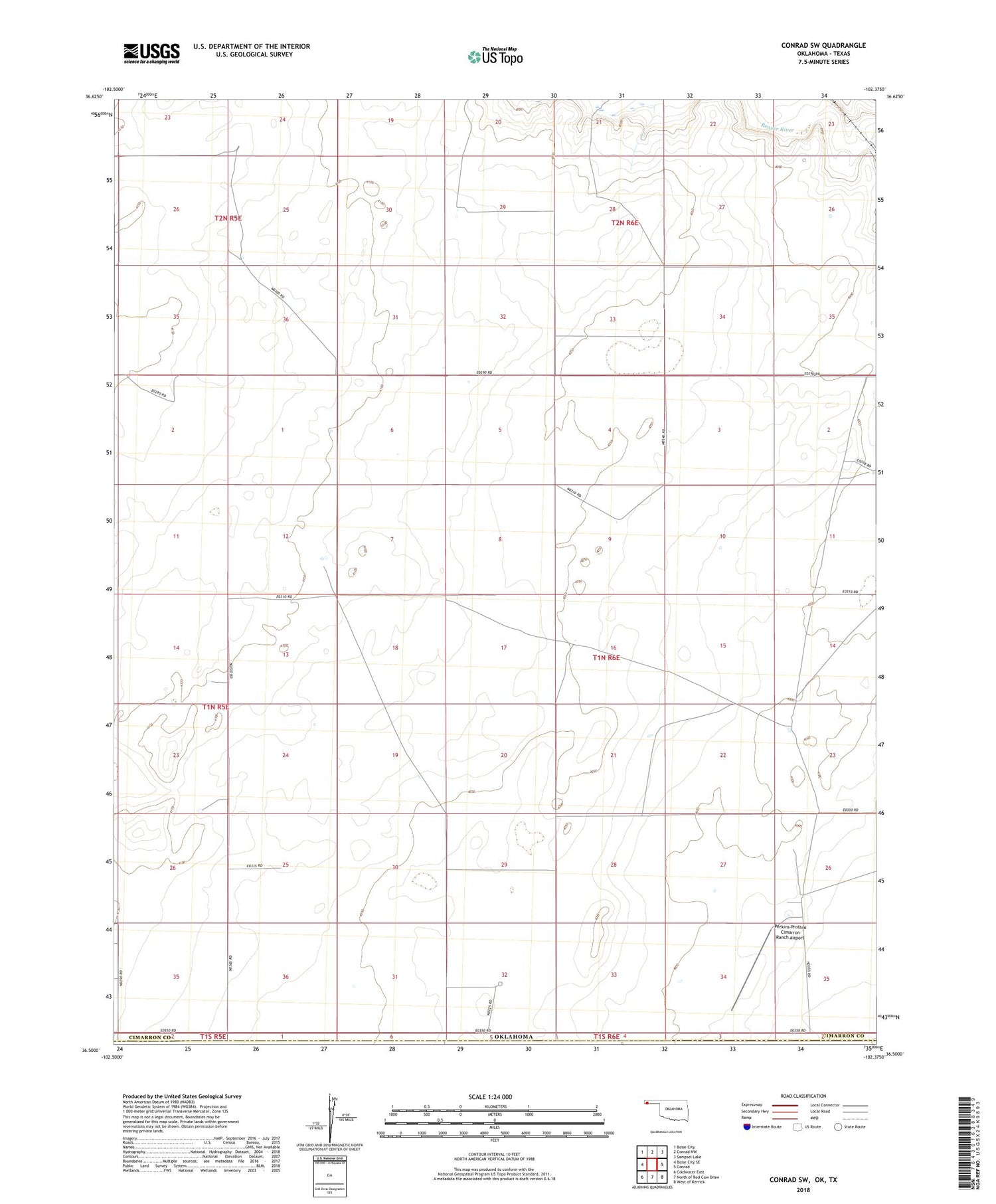 Conrad SW Oklahoma US Topo Map Image