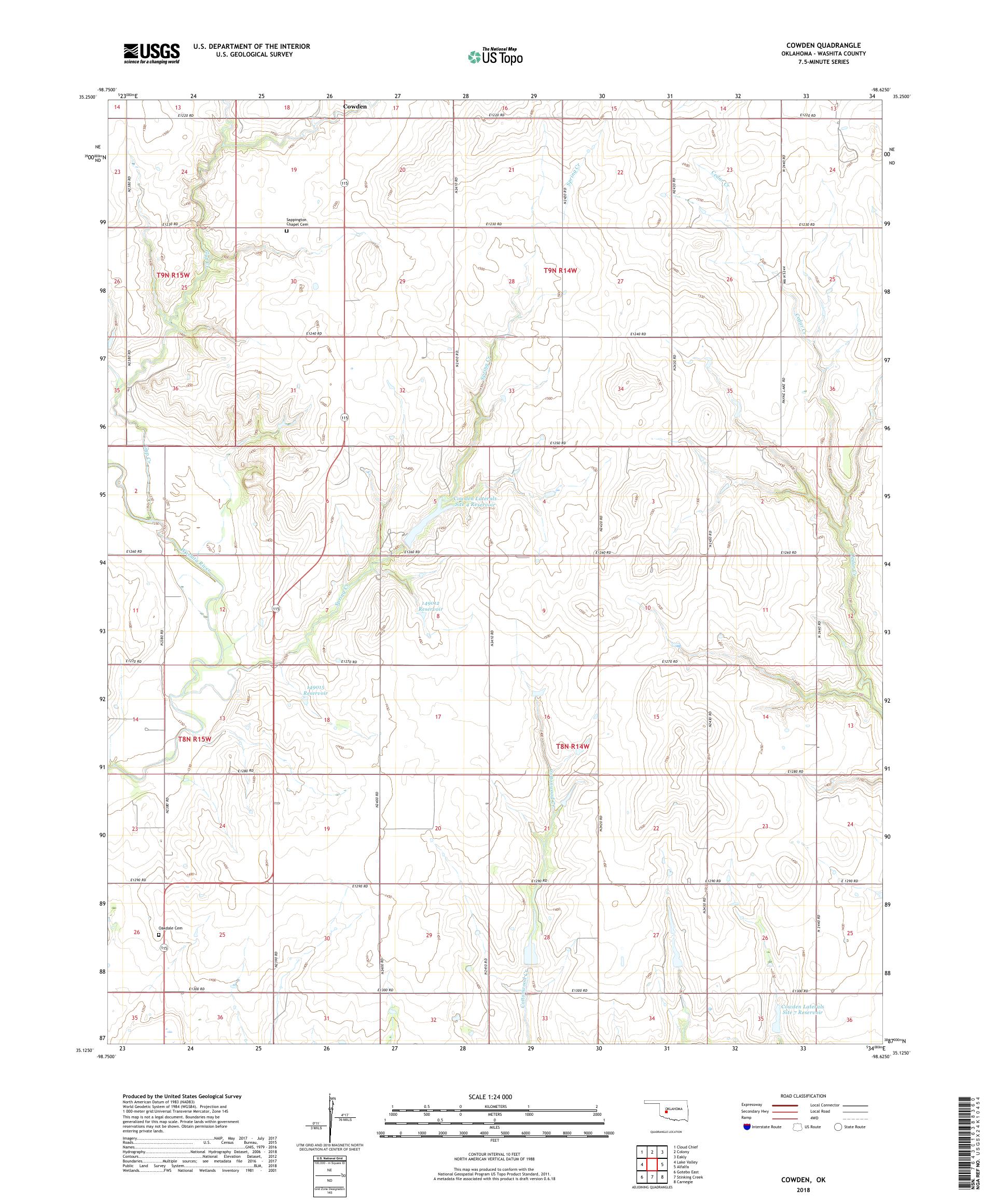 Cowden Oklahoma US Topo Map – MyTopo Map Store