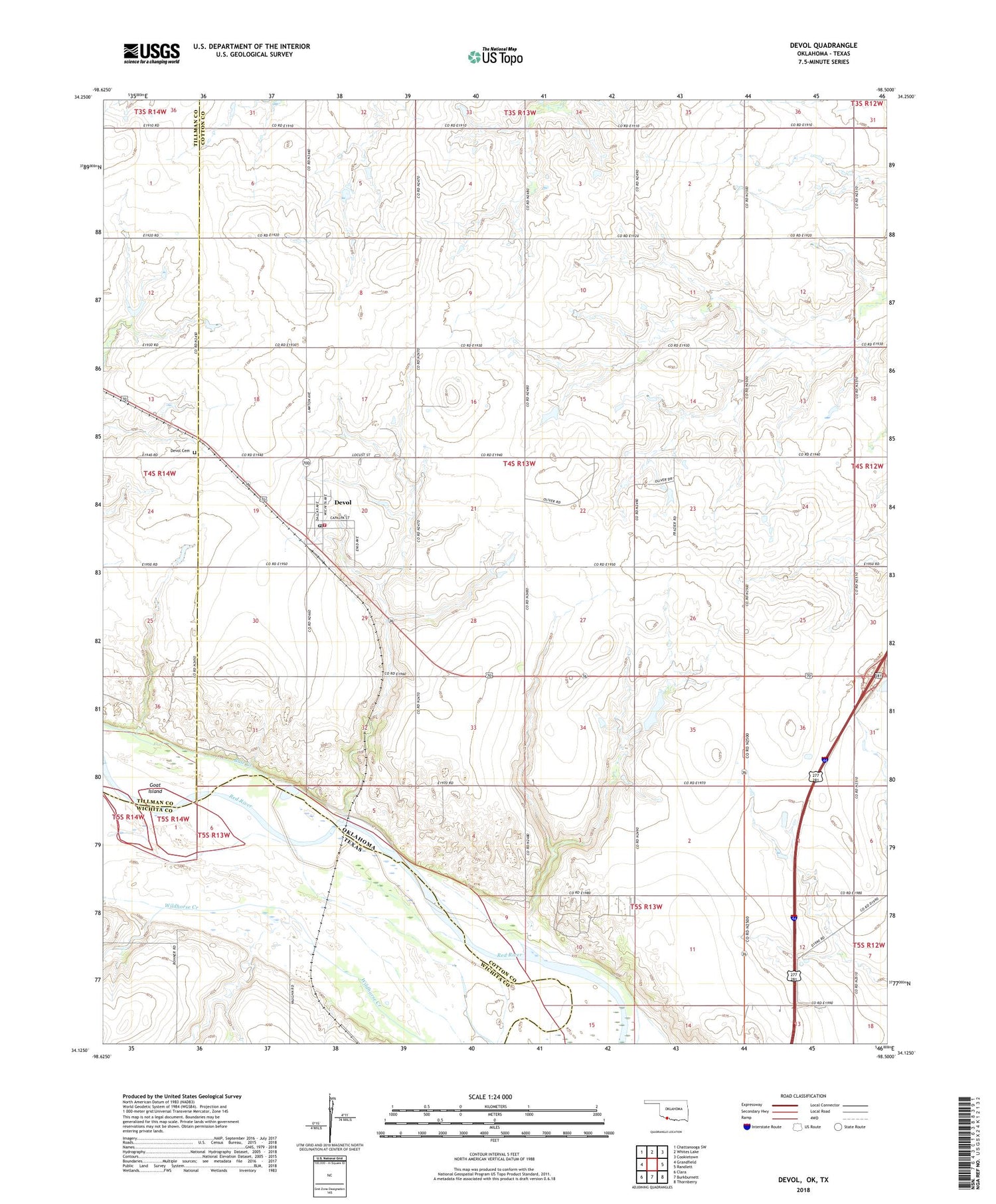 Devol Oklahoma US Topo Map Image