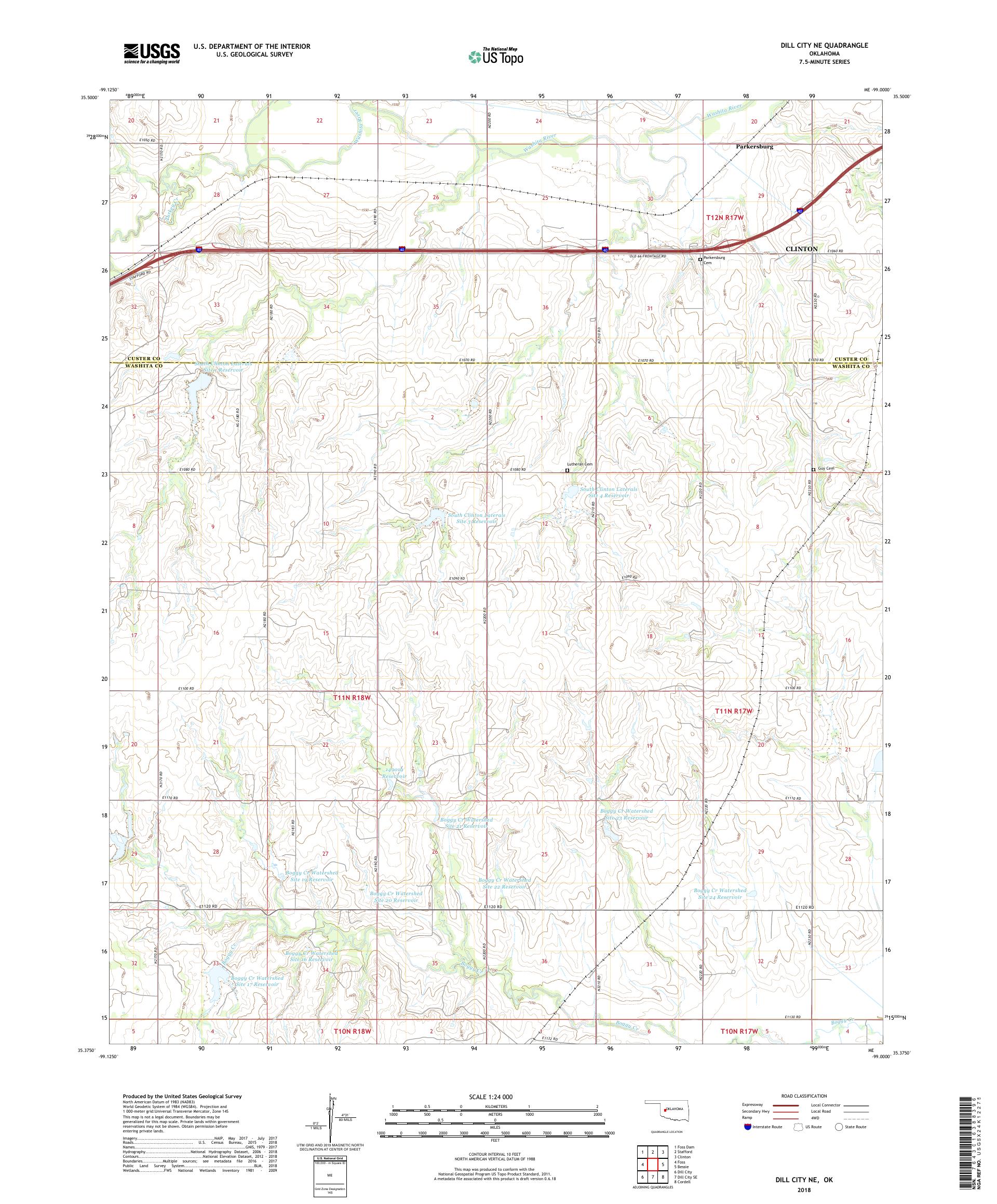 Dill City NE Oklahoma US Topo Map – MyTopo Map Store