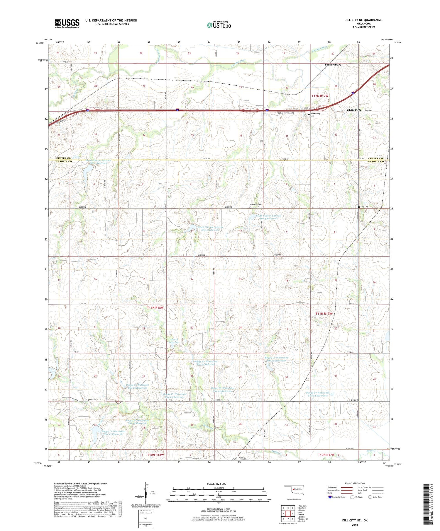 Dill City NE Oklahoma US Topo Map Image