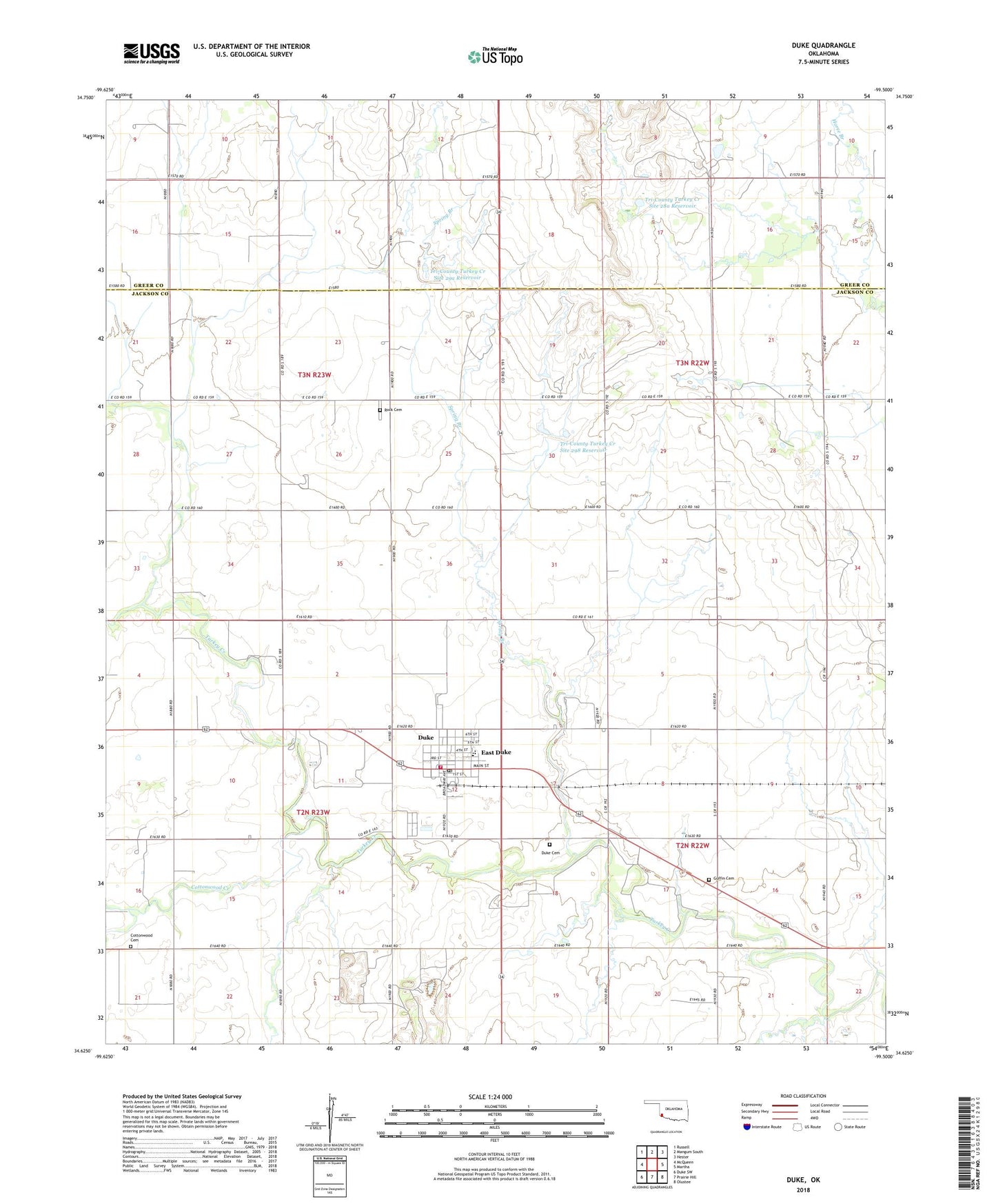 Duke Oklahoma US Topo Map Image