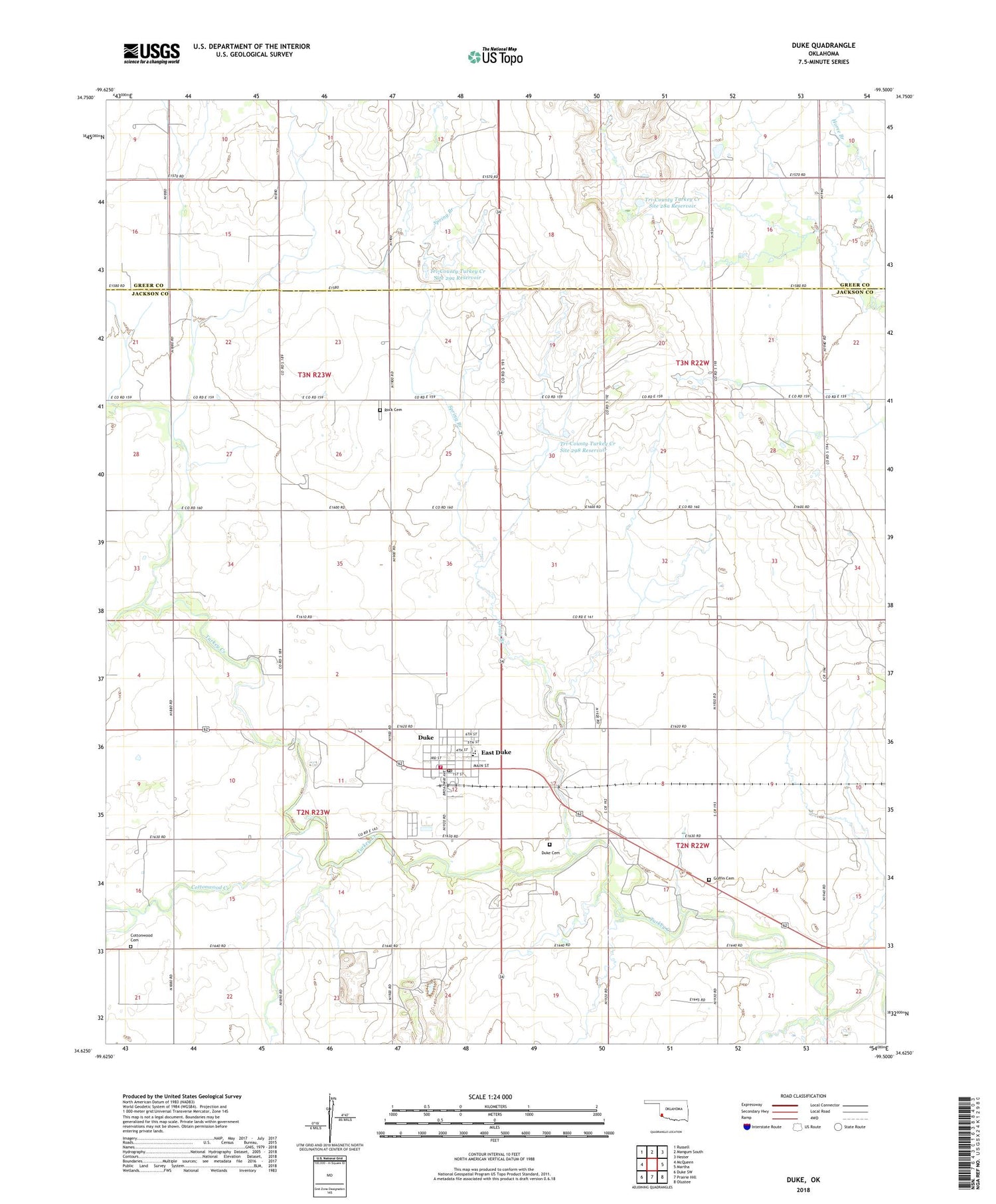 Duke Oklahoma US Topo Map Image