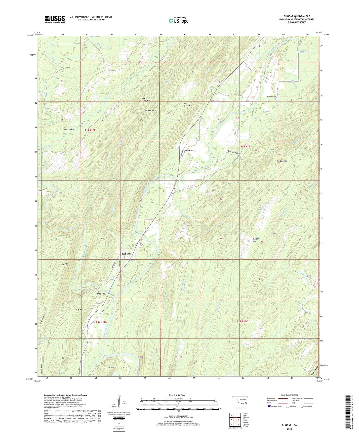 Dunbar Oklahoma US Topo Map Image