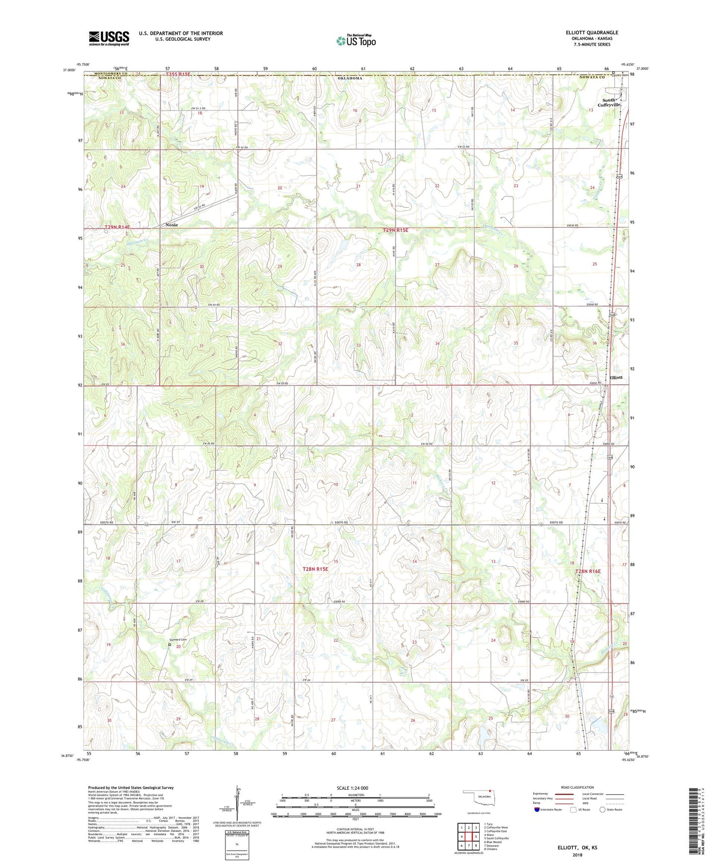 Elliott Oklahoma US Topo Map Image