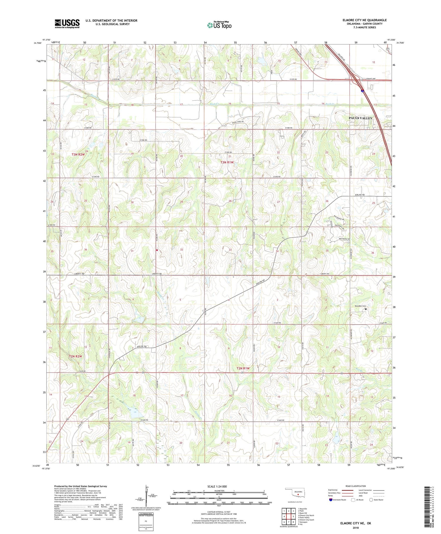 Elmore City NE Oklahoma US Topo Map Image