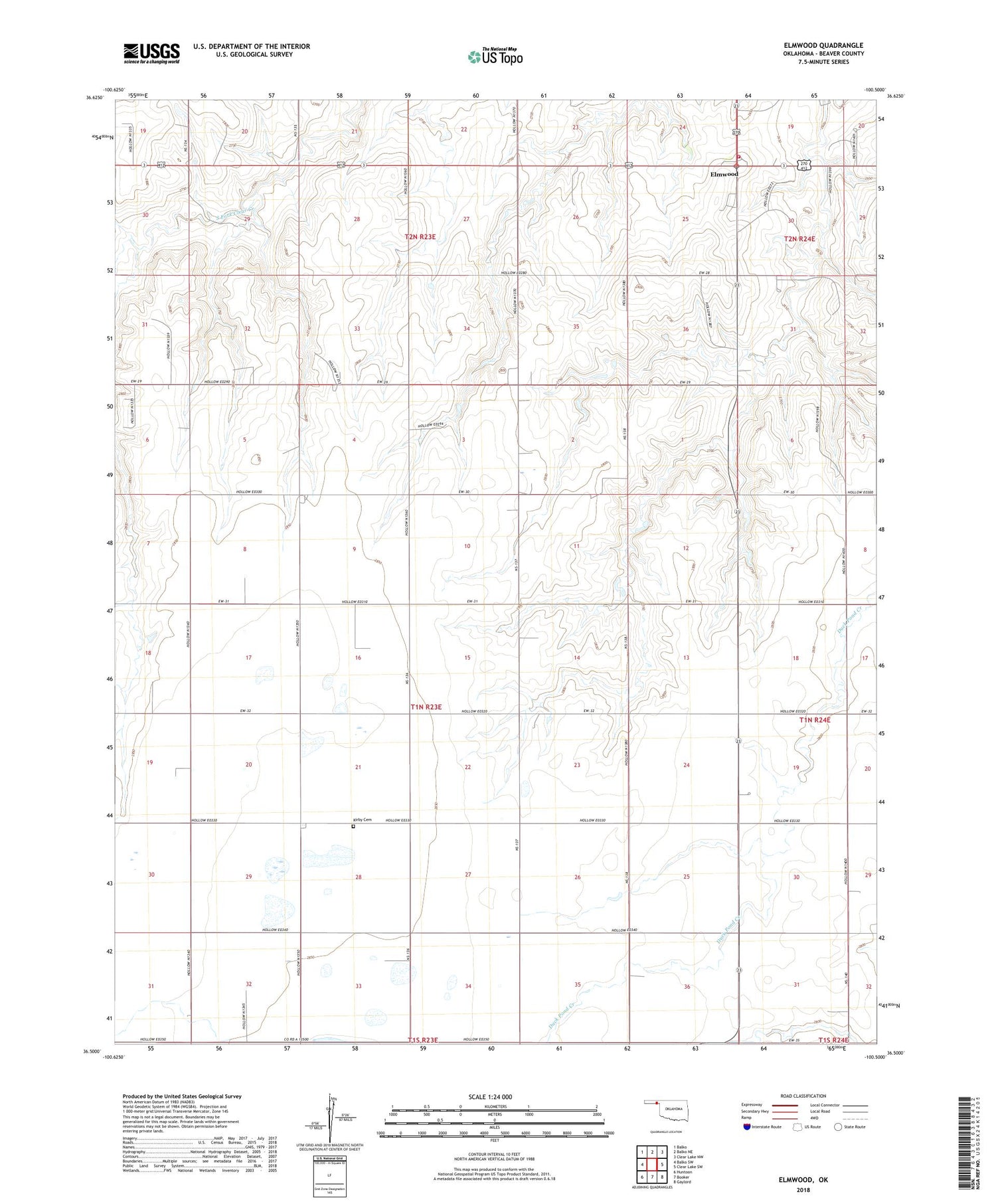 Elmwood Oklahoma US Topo Map Image