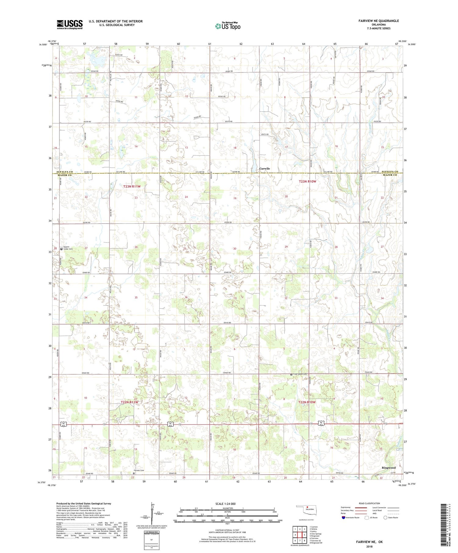 Fairview NE Oklahoma US Topo Map Image
