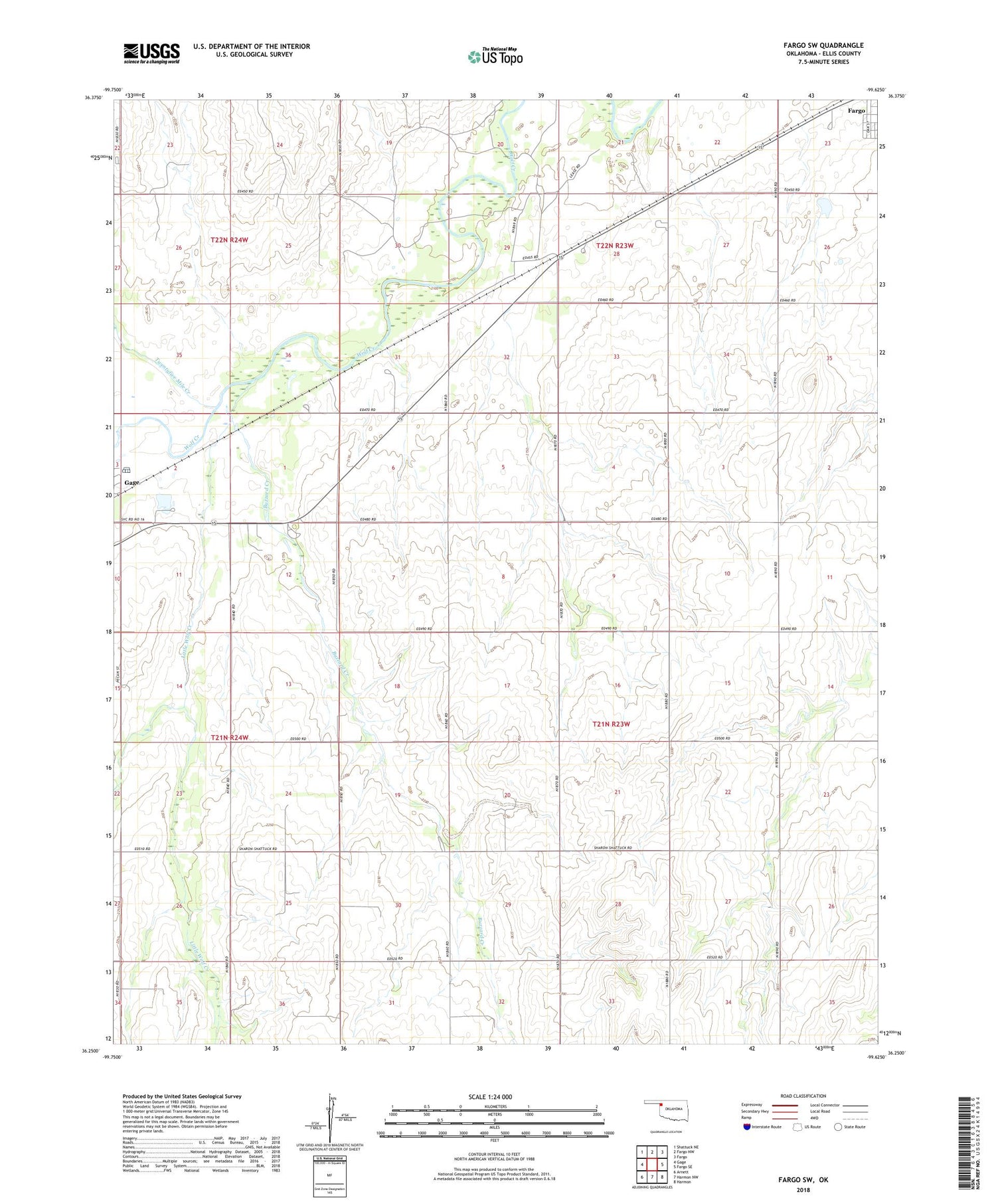 Fargo SW Oklahoma US Topo Map Image