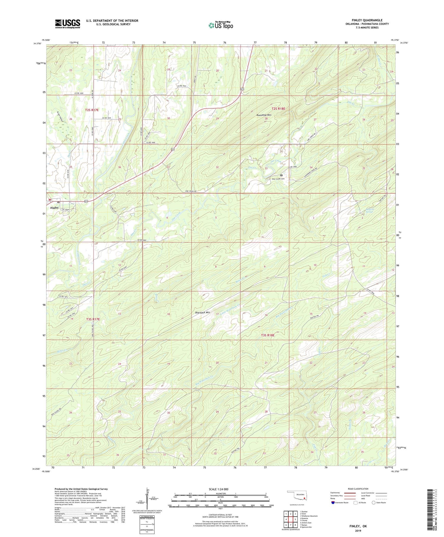 Finley Oklahoma US Topo Map Image