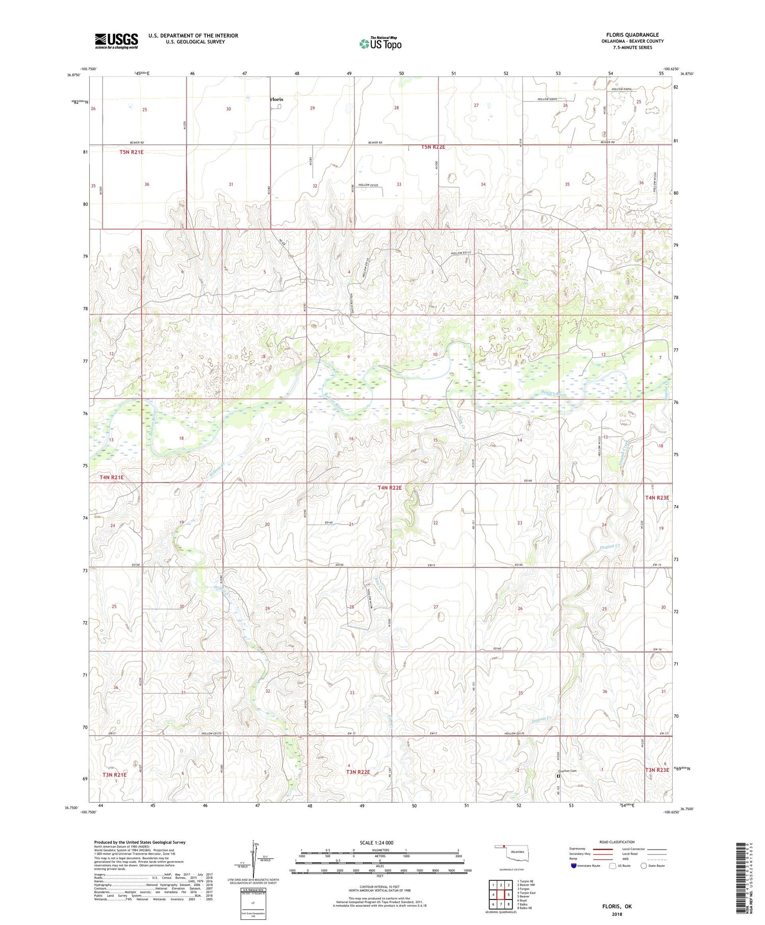Floris Oklahoma US Topo Map Image