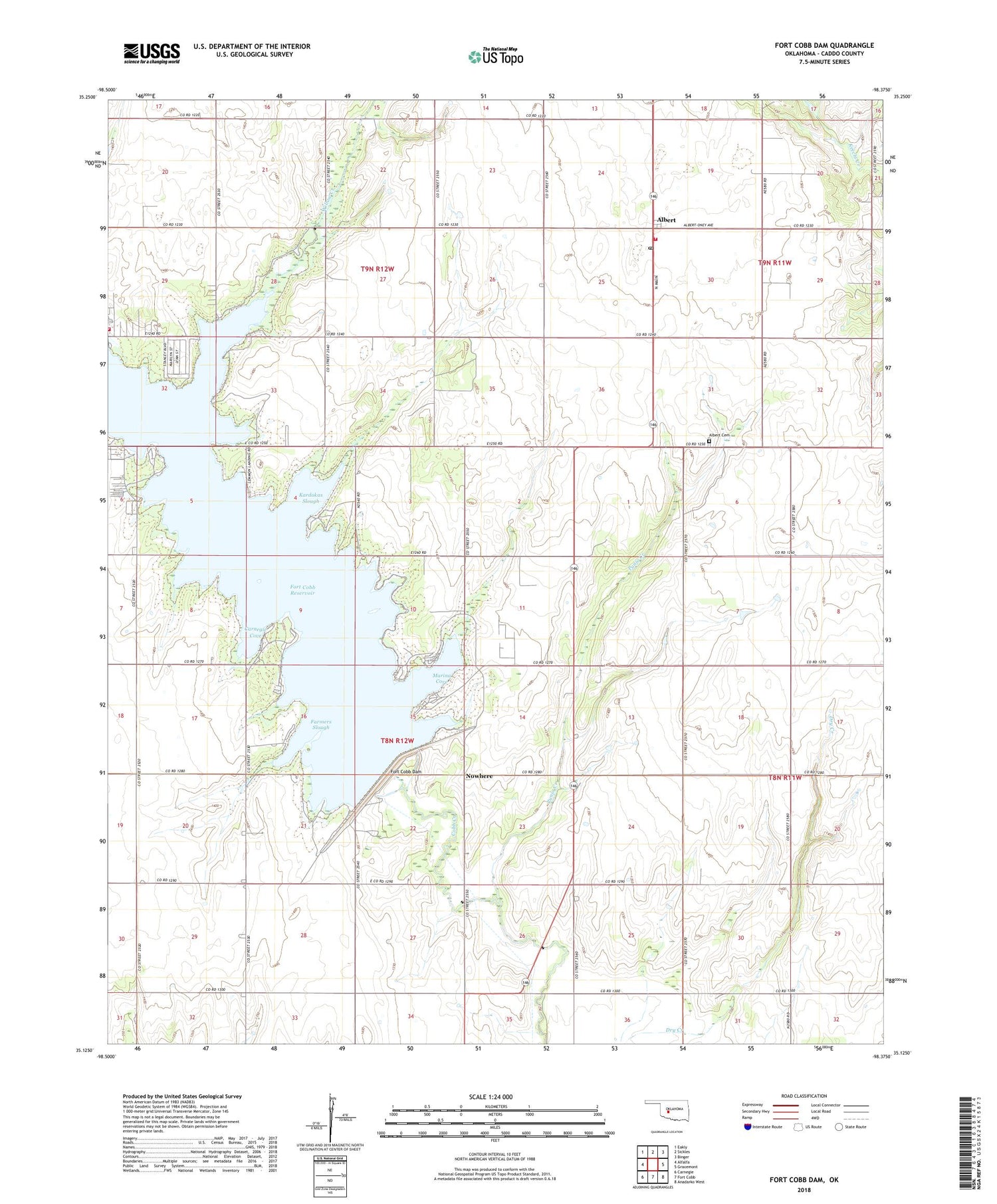 Fort Cobb Dam Oklahoma US Topo Map Image