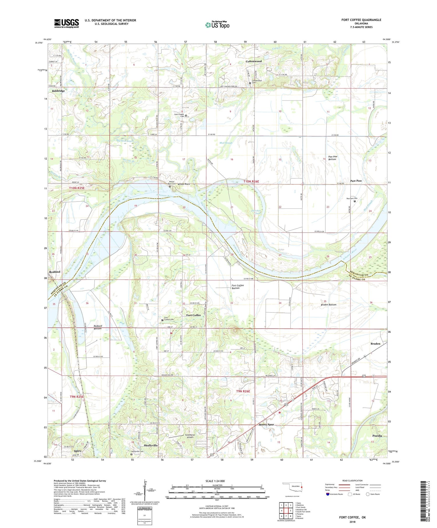 Fort Coffee Oklahoma US Topo Map Image