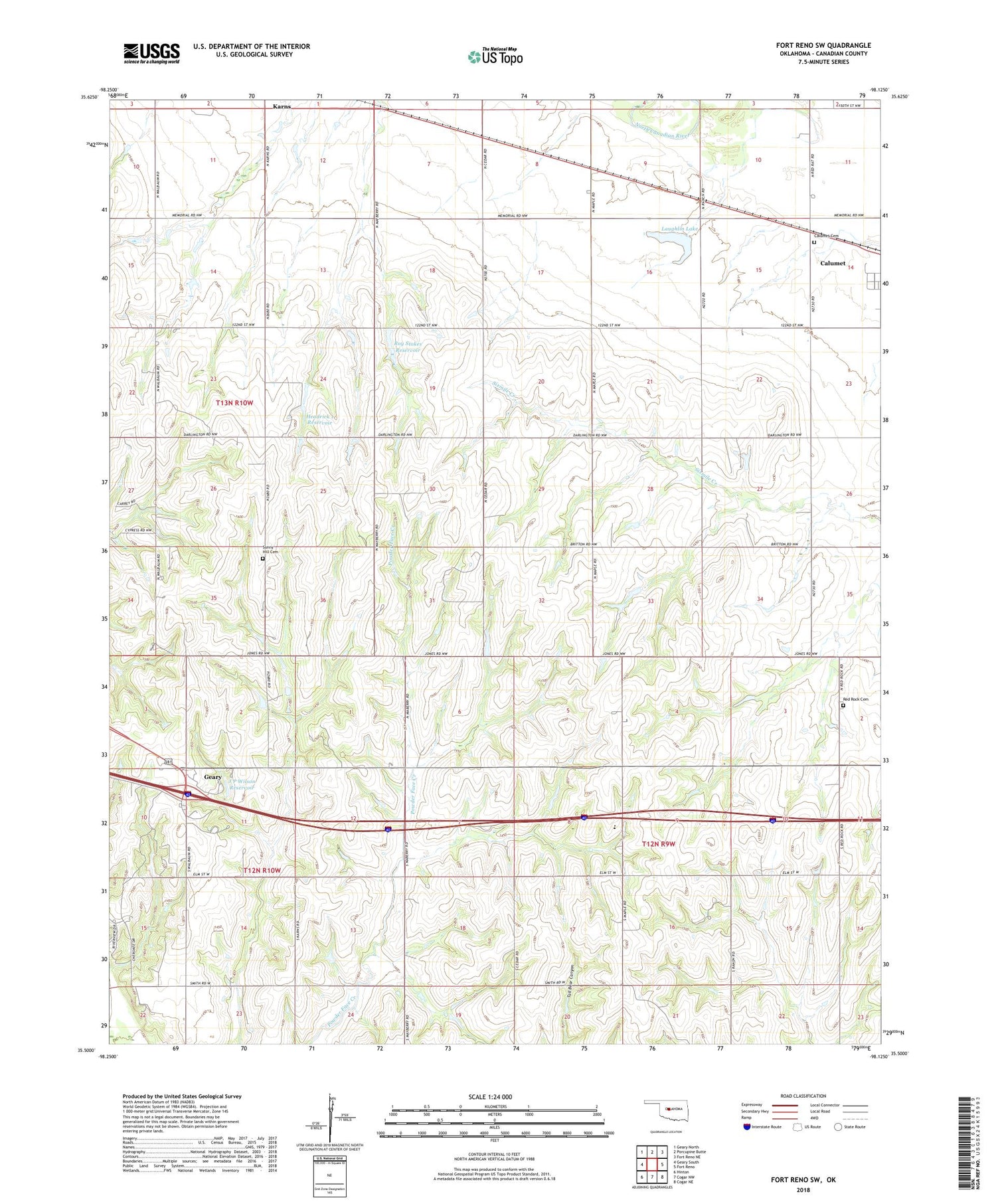 Fort Reno SW Oklahoma US Topo Map Image