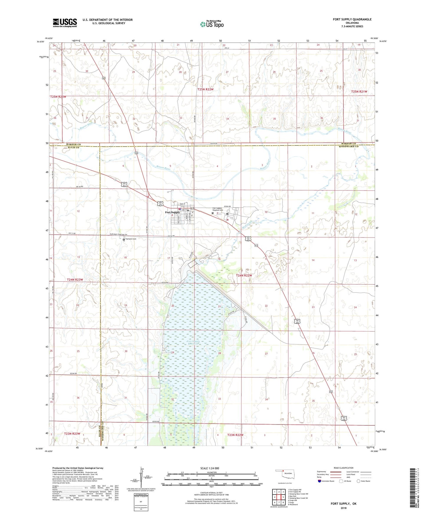 Fort Supply Oklahoma US Topo Map Image