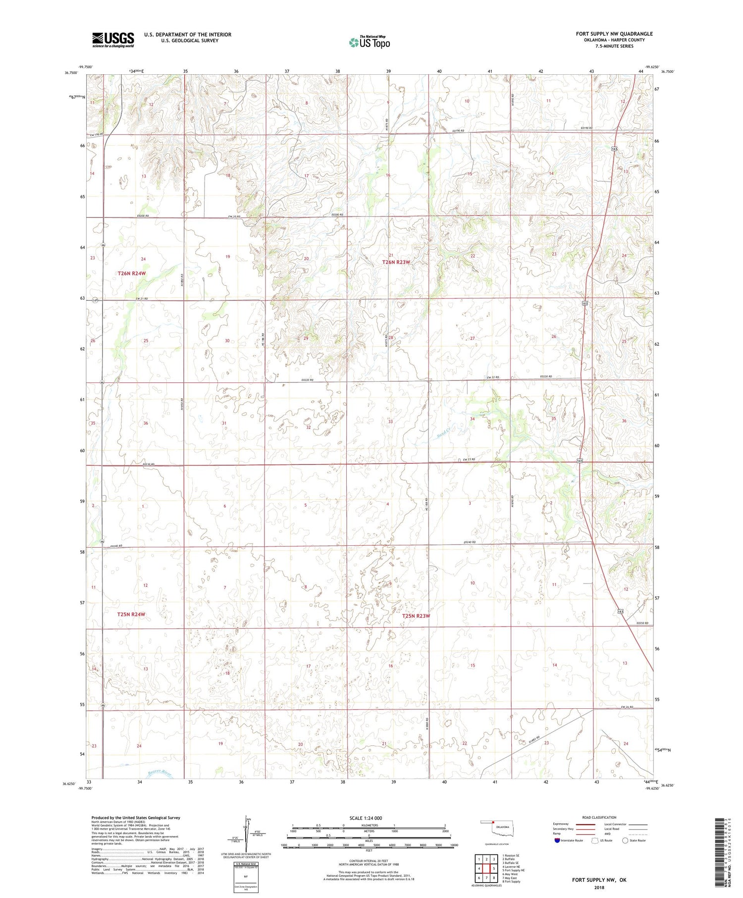 Fort Supply NW Oklahoma US Topo Map Image