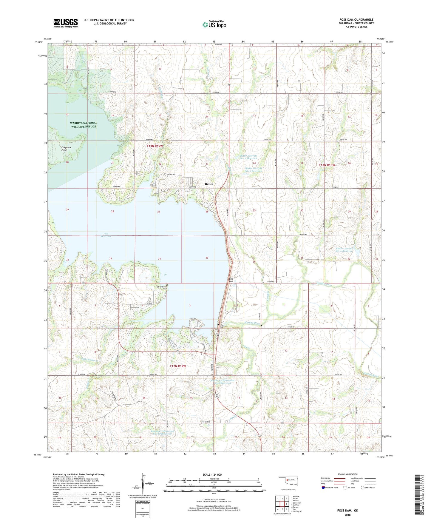 Foss Dam Oklahoma US Topo Map Image