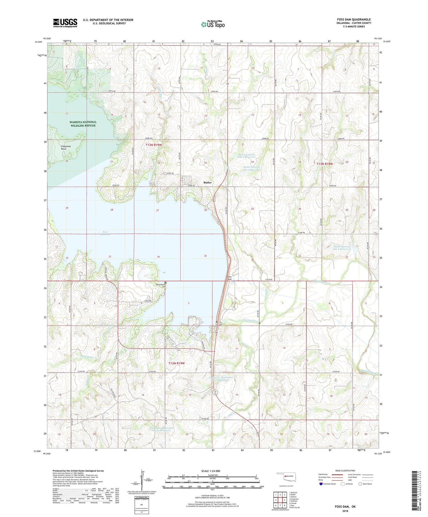 Foss Dam Oklahoma US Topo Map Image
