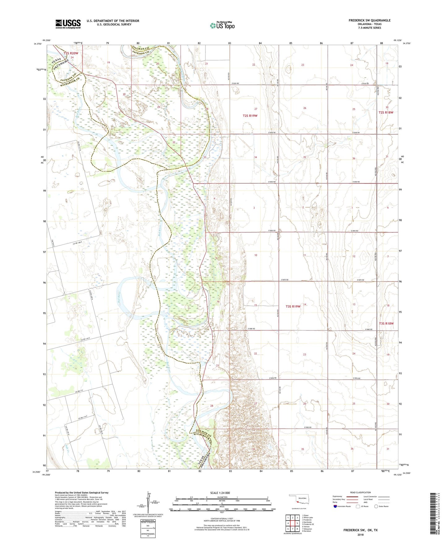 Frederick SW Oklahoma US Topo Map Image