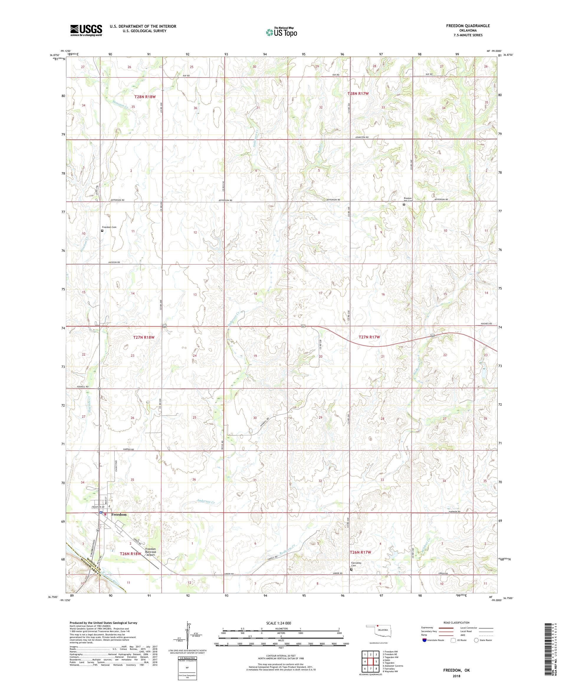 Freedom Oklahoma US Topo Map – MyTopo Map Store