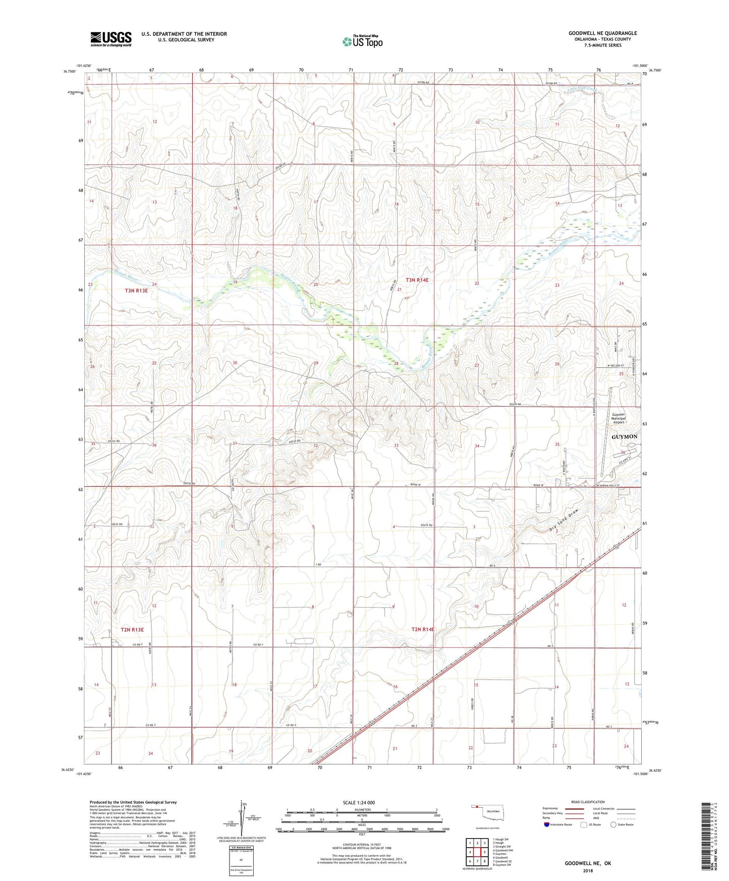 Goodwell NE Oklahoma US Topo Map Image