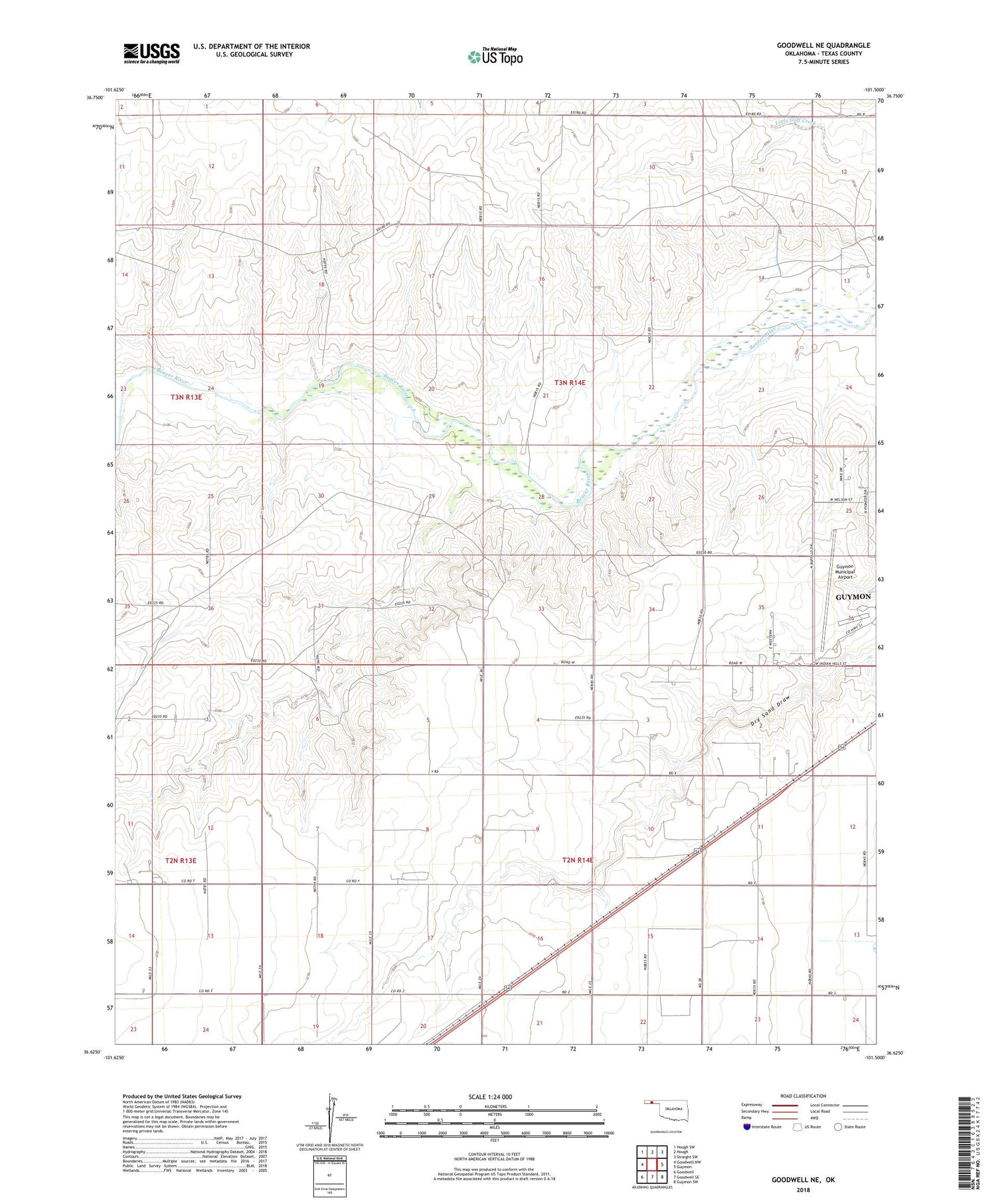Goodwell NE Oklahoma US Topo Map Image