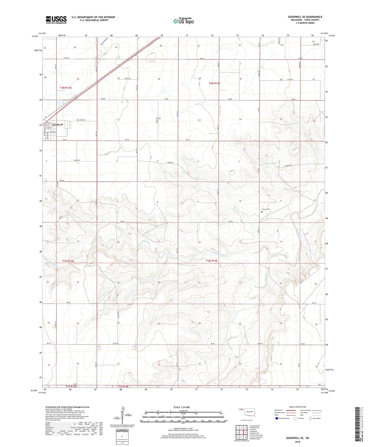 Goodwell SE Oklahoma US Topo Map Image