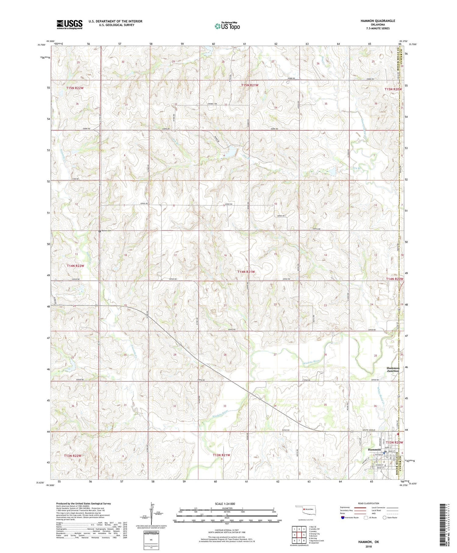 Hammon Oklahoma US Topo Map Image