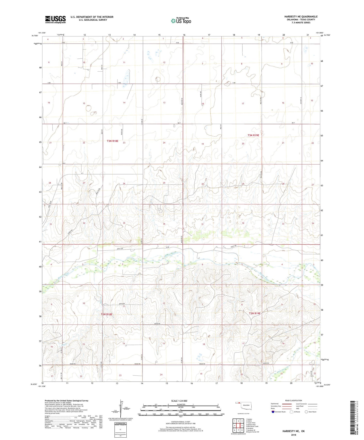 Hardesty NE Oklahoma US Topo Map Image