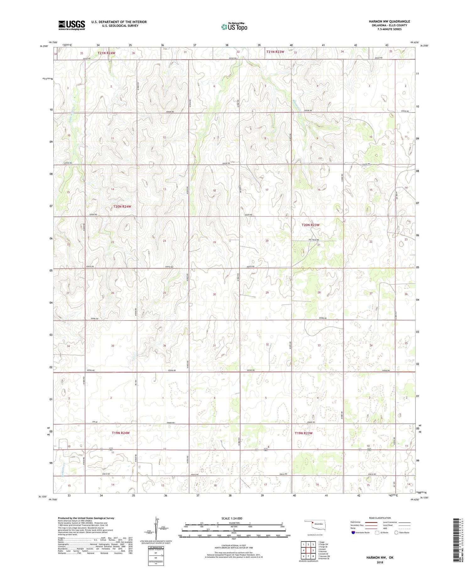 Harmon NW Oklahoma US Topo Map Image