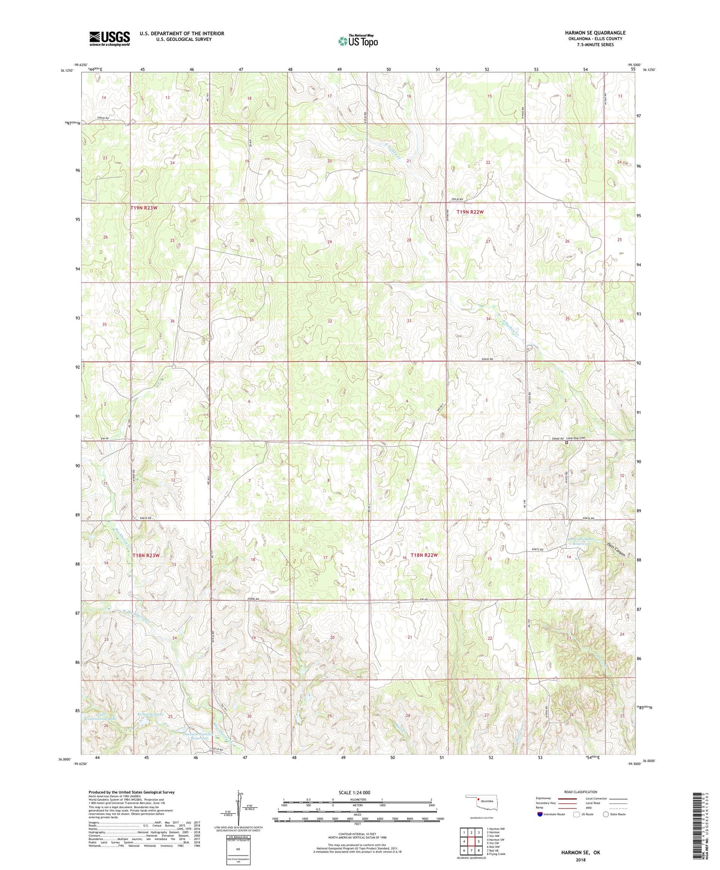 Harmon SE Oklahoma US Topo Map Image
