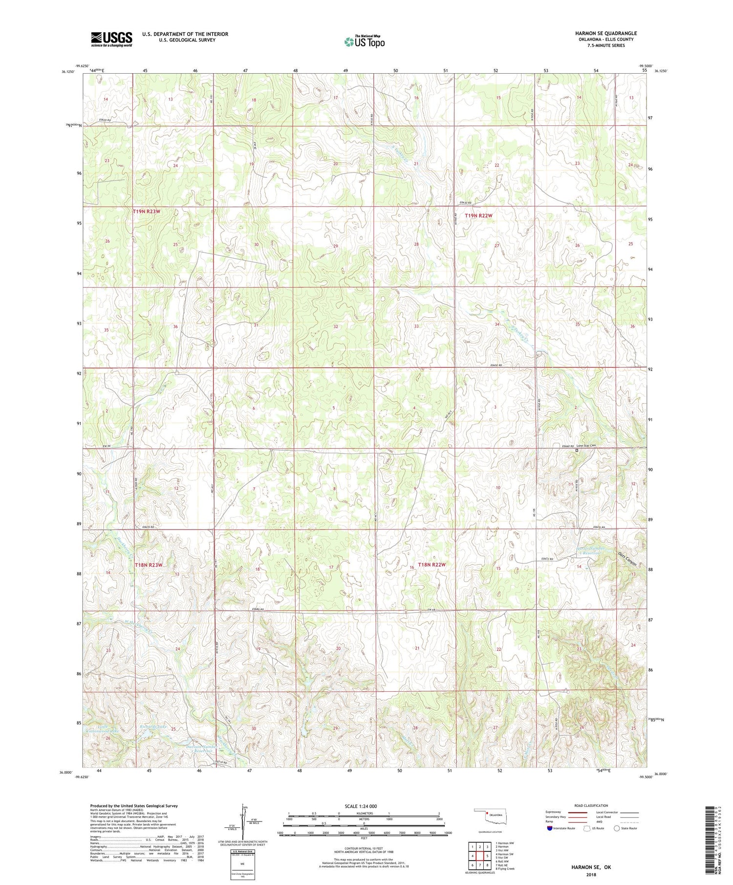 Harmon SE Oklahoma US Topo Map Image