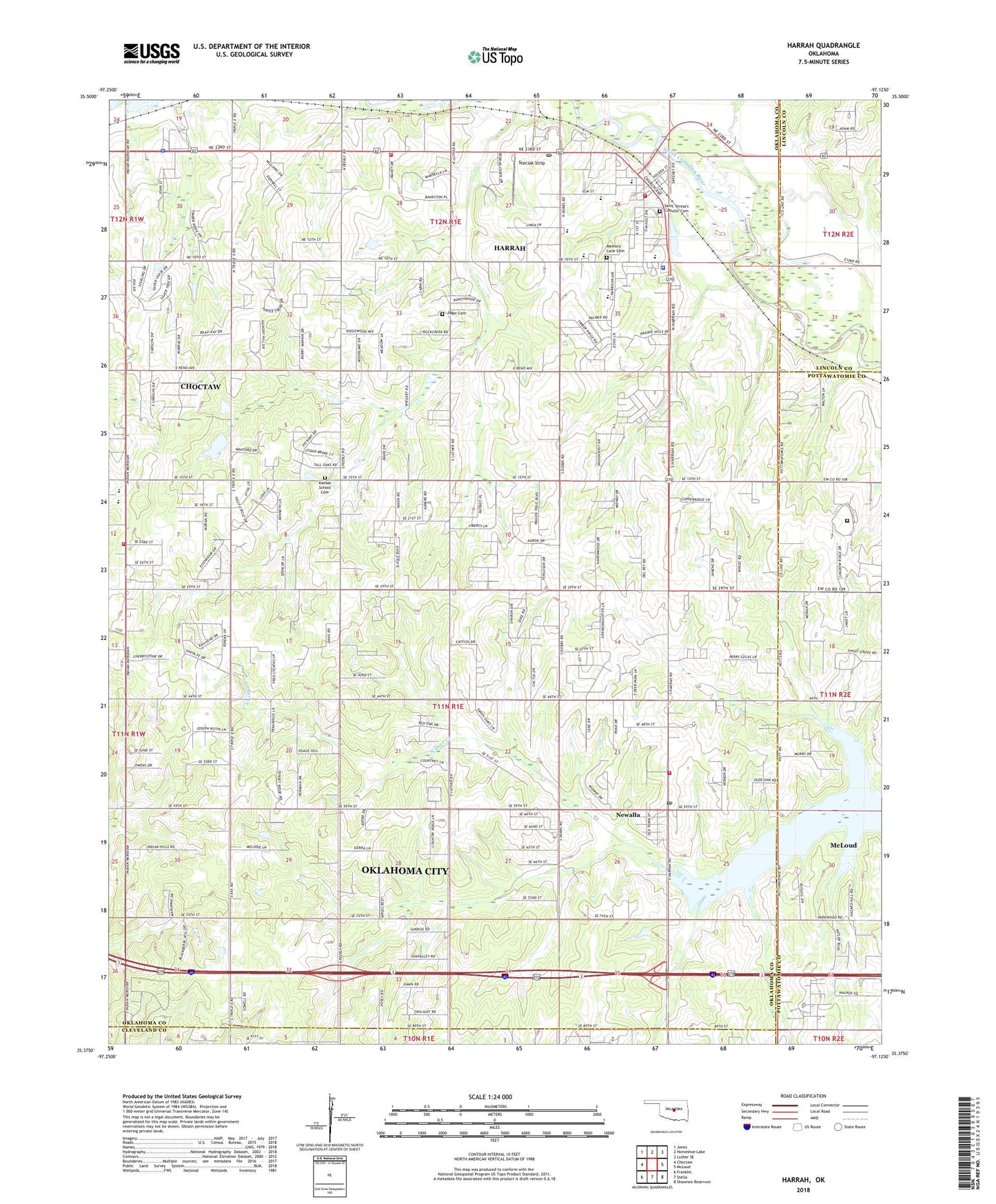 Harrah Oklahoma US Topo Map Image