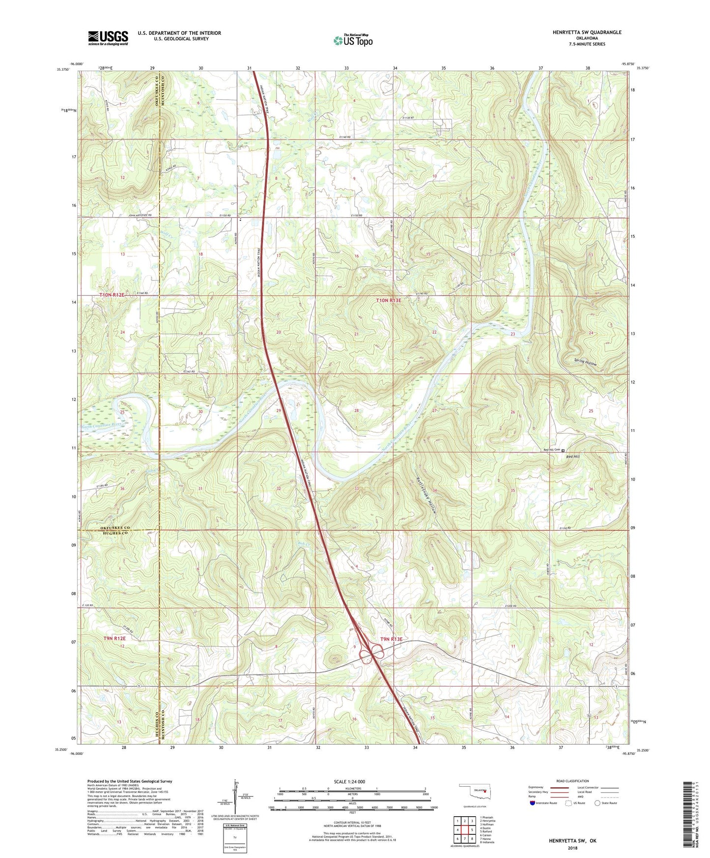 Henryetta SW Oklahoma US Topo Map Image