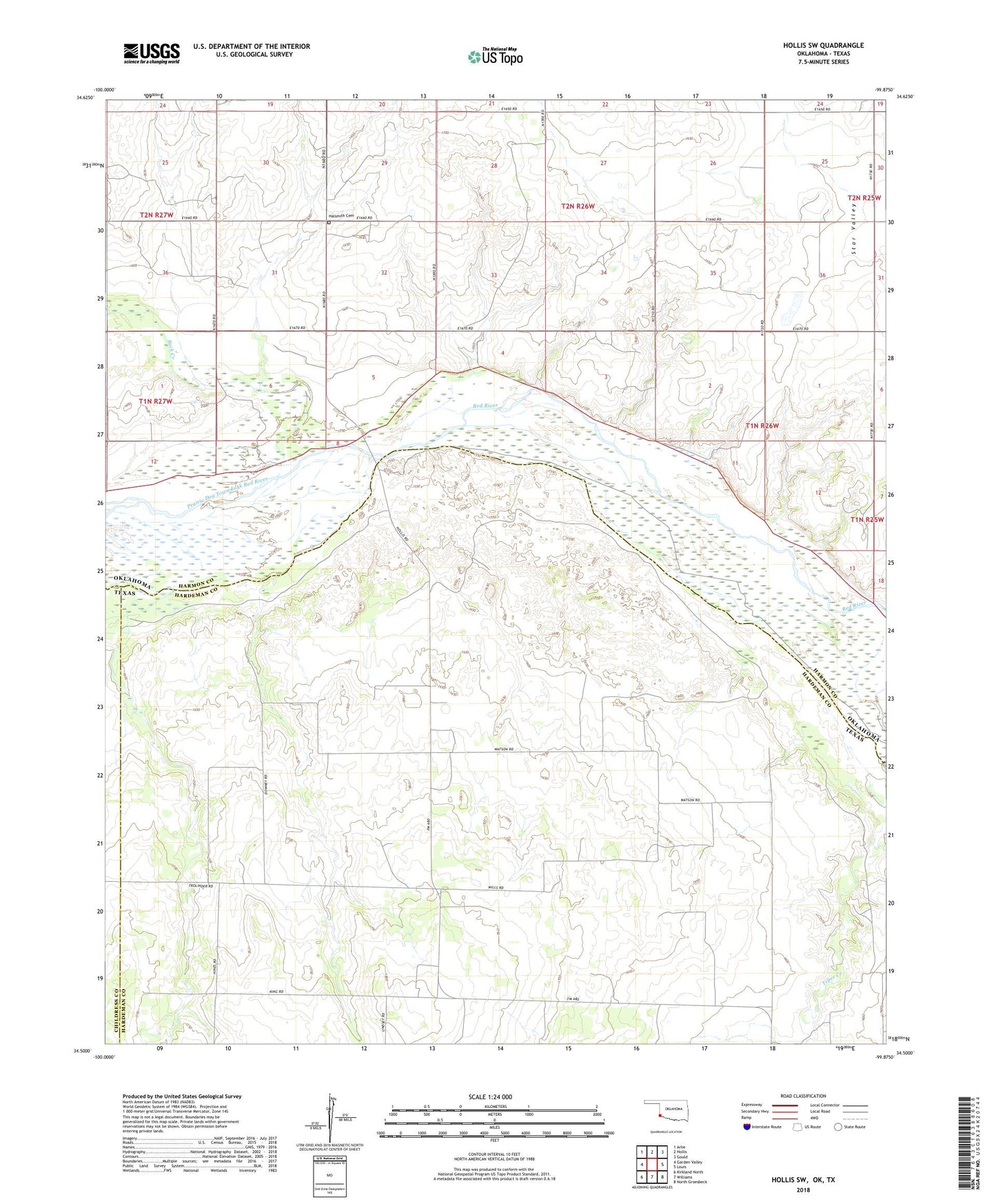 Hollis SW Oklahoma US Topo Map Image