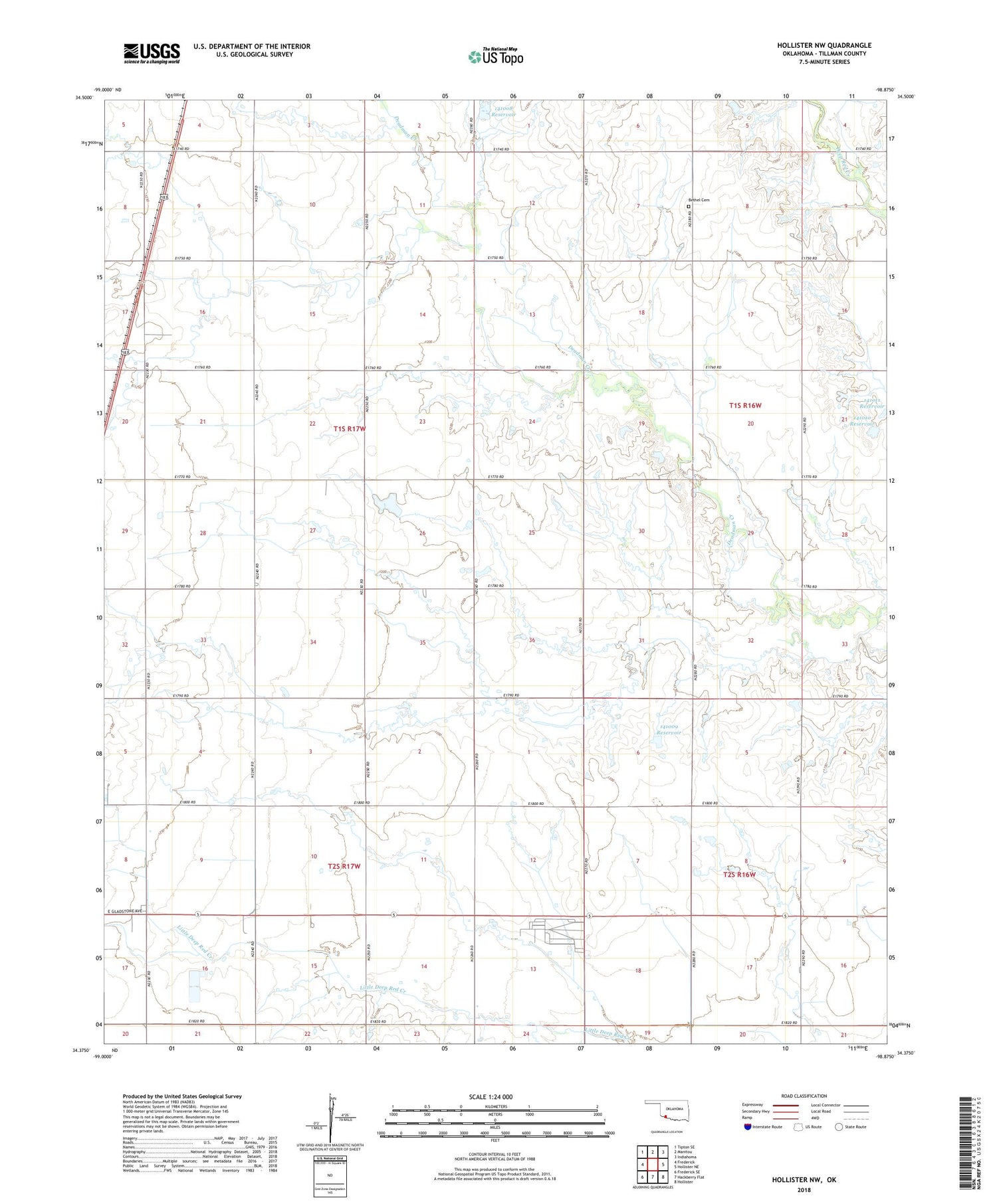 Hollister NW Oklahoma US Topo Map Image