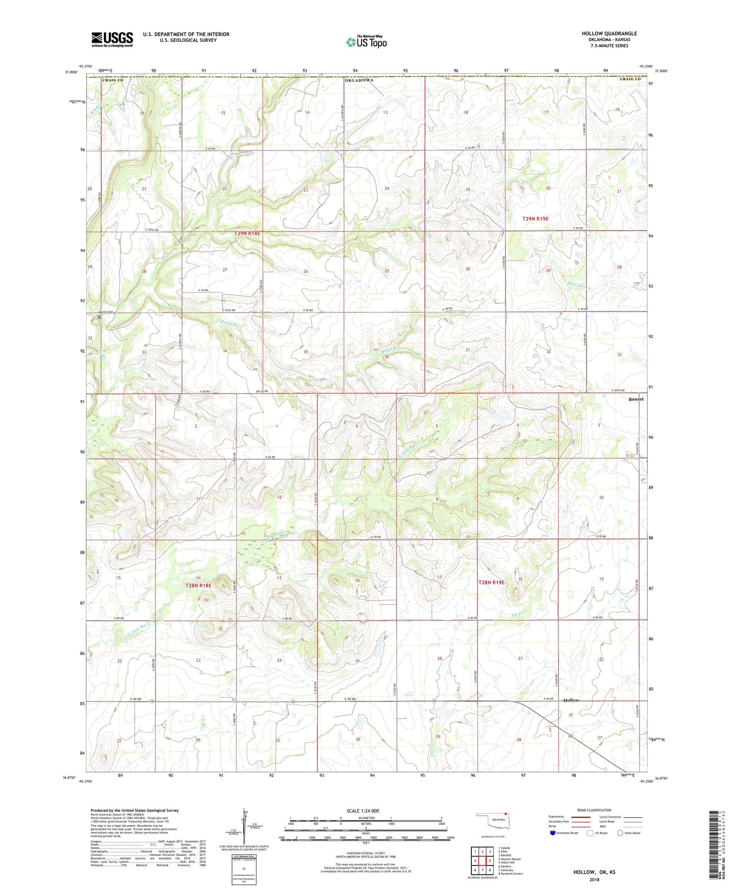 Hollow Oklahoma US Topo Map Image
