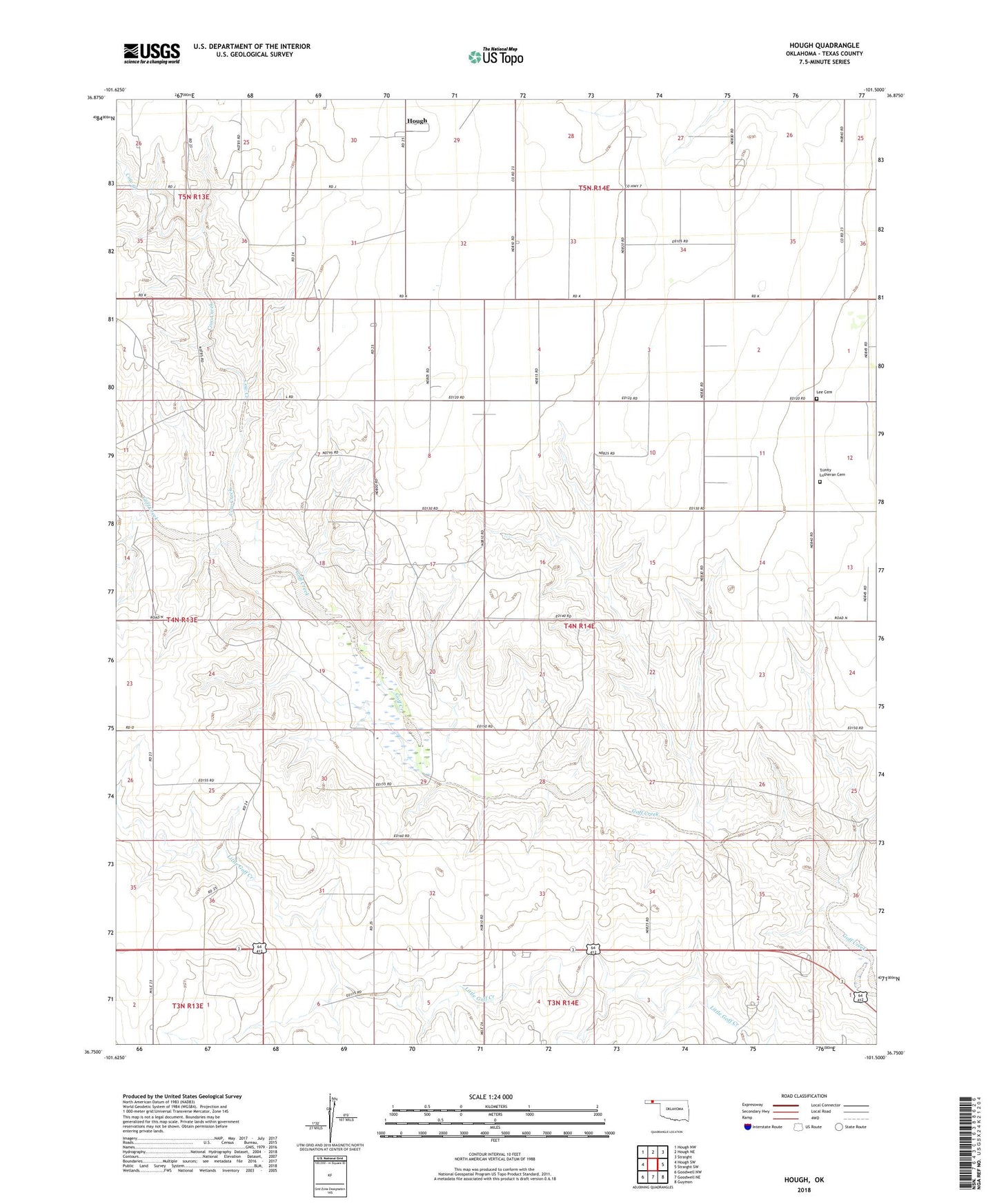 Hough Oklahoma US Topo Map Image