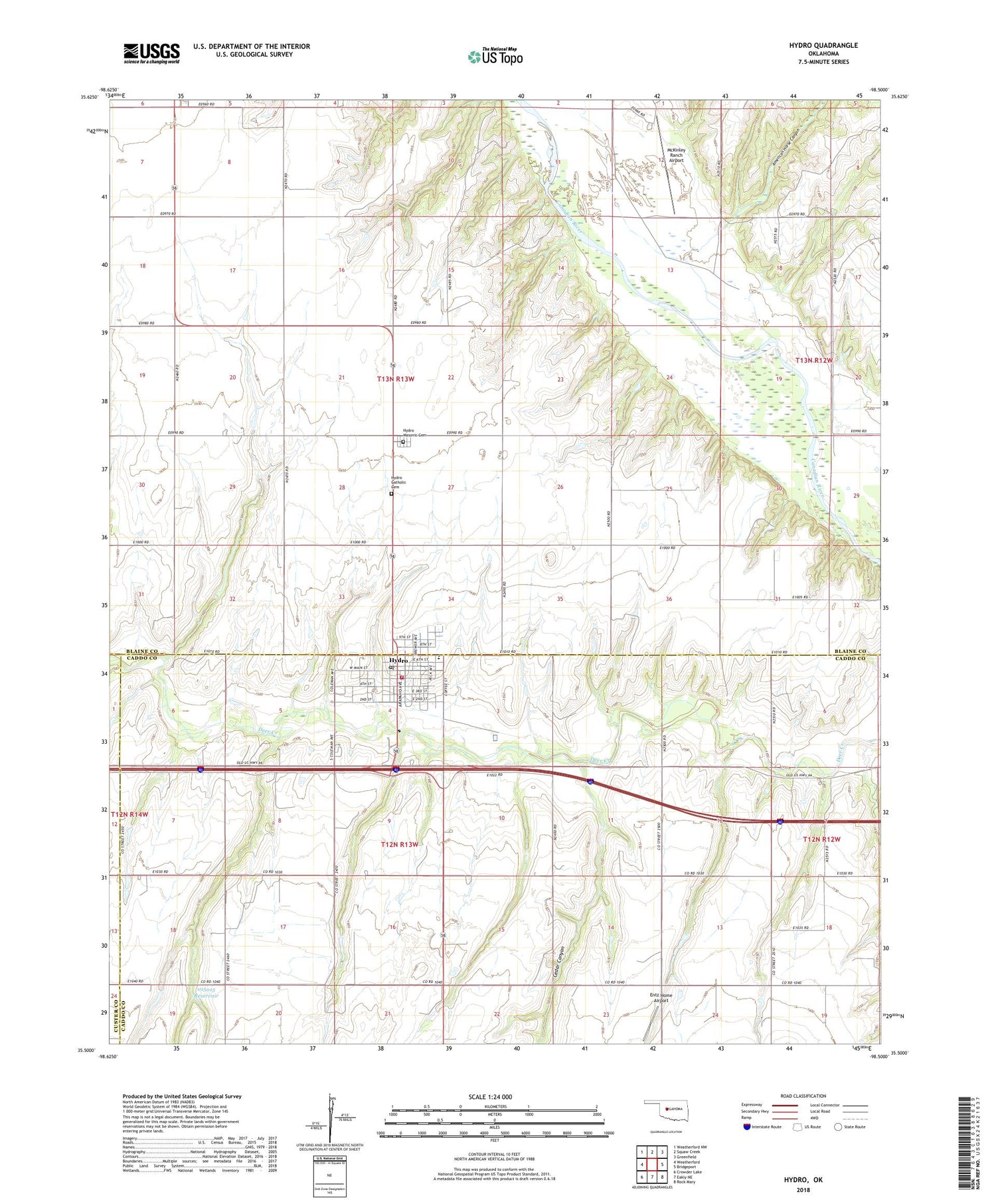 Hydro Oklahoma US Topo Map Image