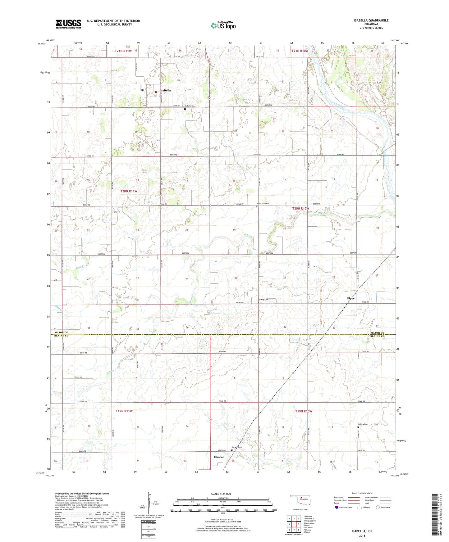 Isabella Oklahoma US Topo Map Image