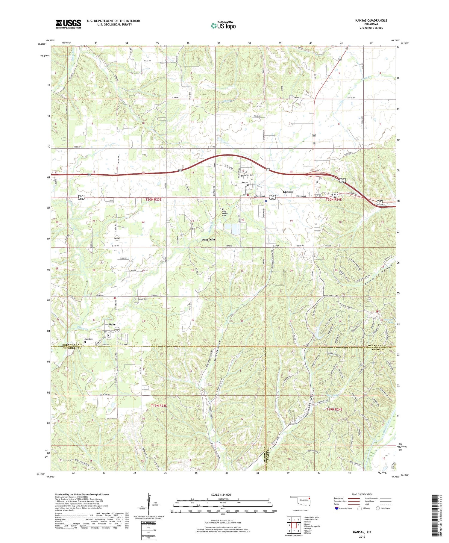 Kansas Oklahoma US Topo Map Image