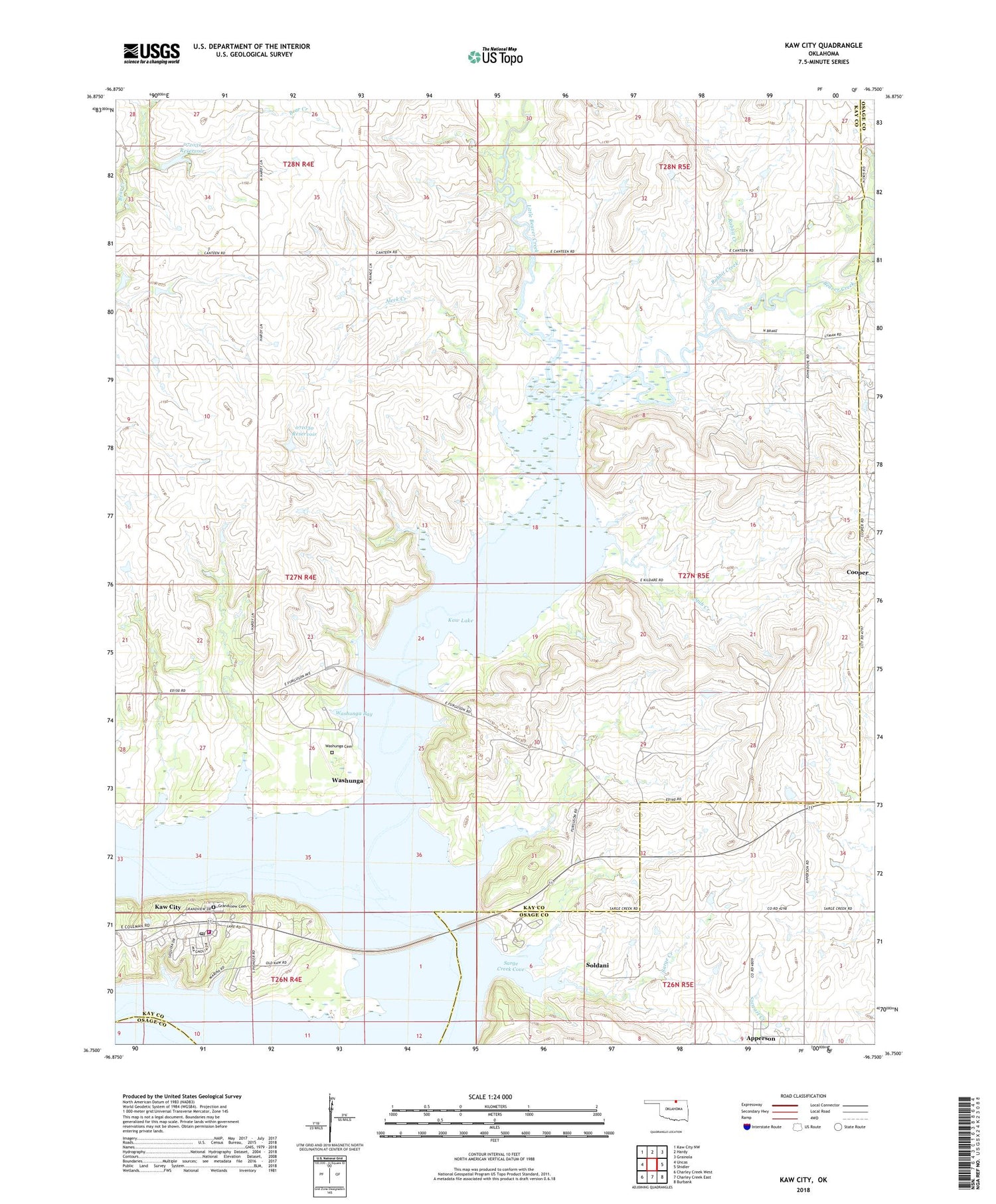 Kaw City Oklahoma US Topo Map Image