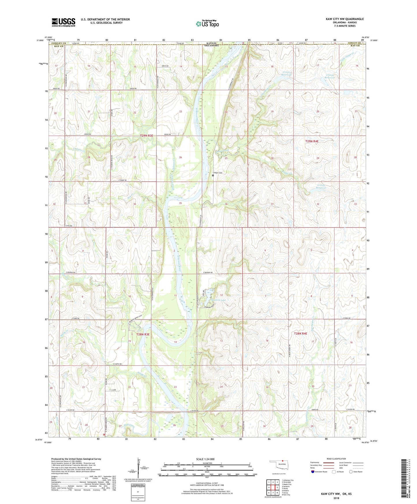 Kaw City NW Oklahoma US Topo Map Image