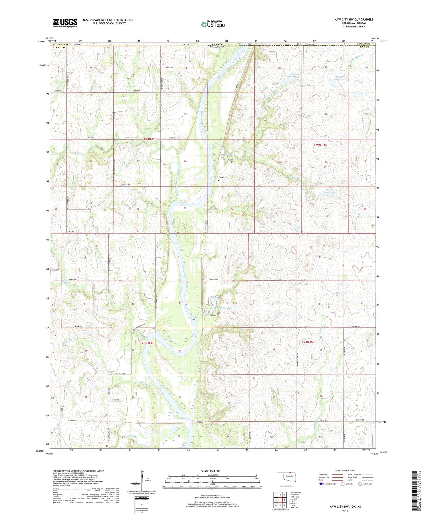 Kaw City NW Oklahoma US Topo Map Image